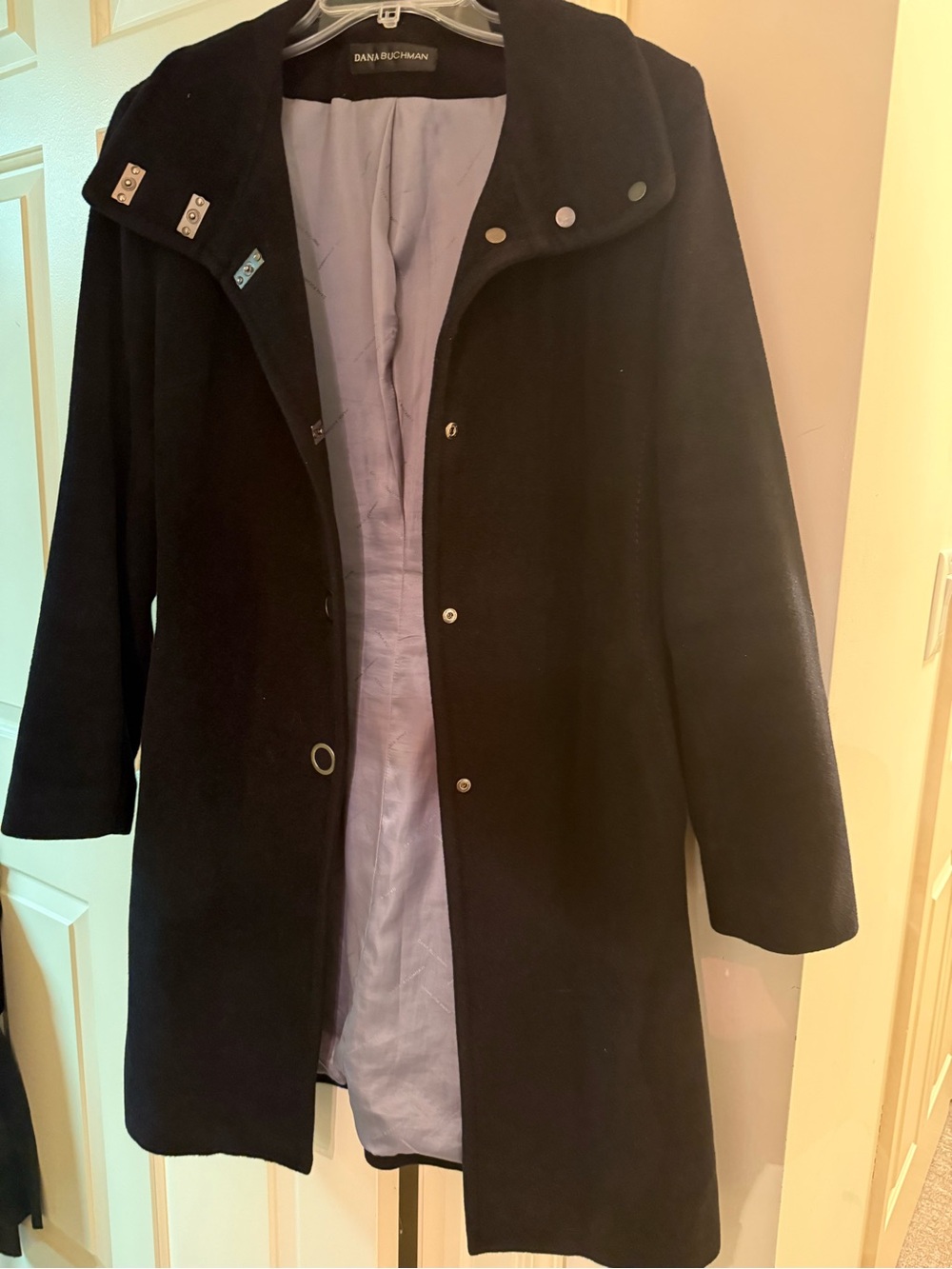 Dana Buchman Black Trench Coat with Snap Accents